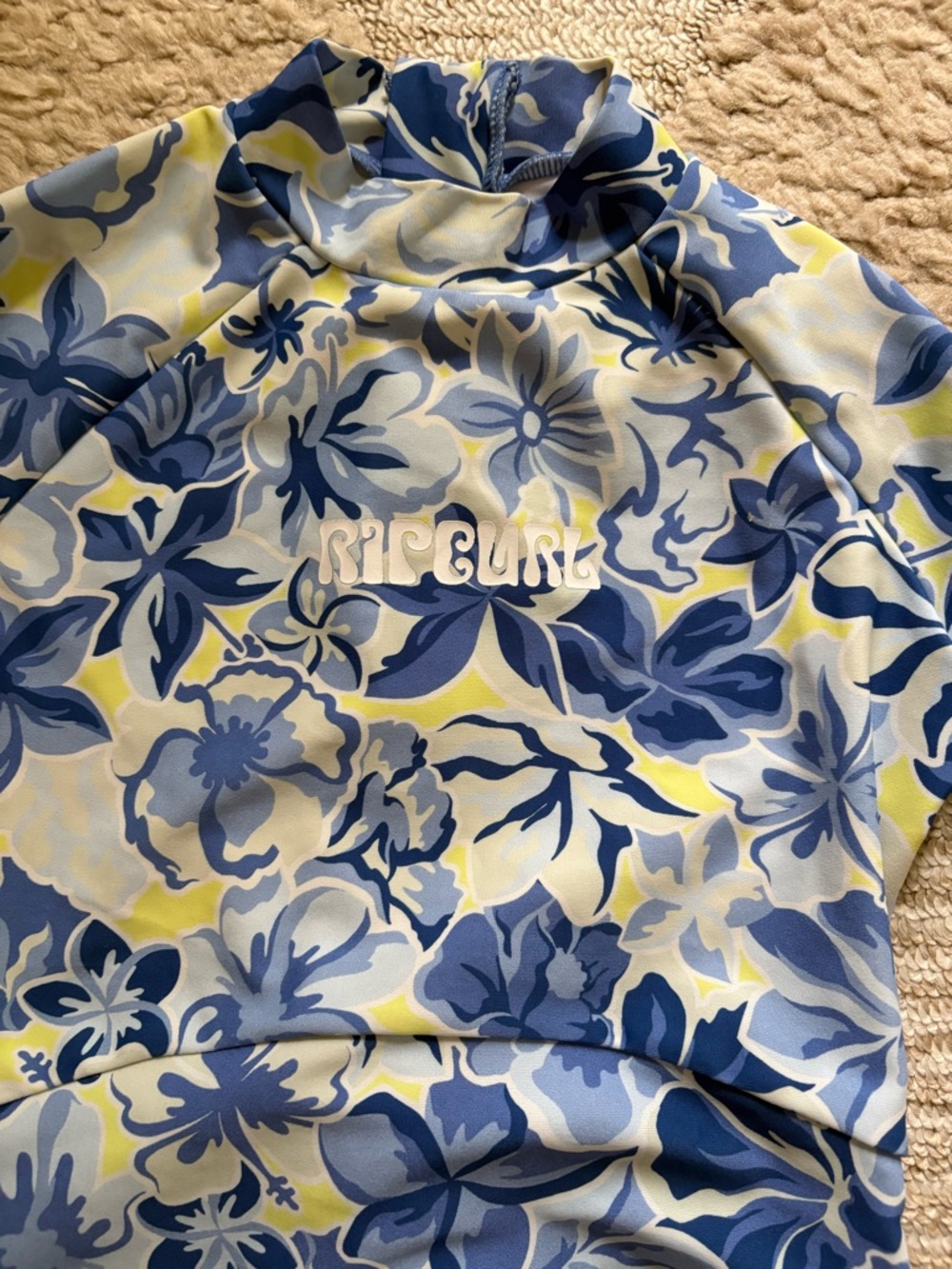 Girls' Long Sleeve Blue Floral Swimsuit - Picture 3 of 5